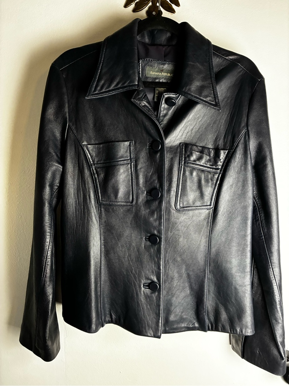 Banana Republic vintage 90’ / Y2K blue Leather Button-Front Jacket